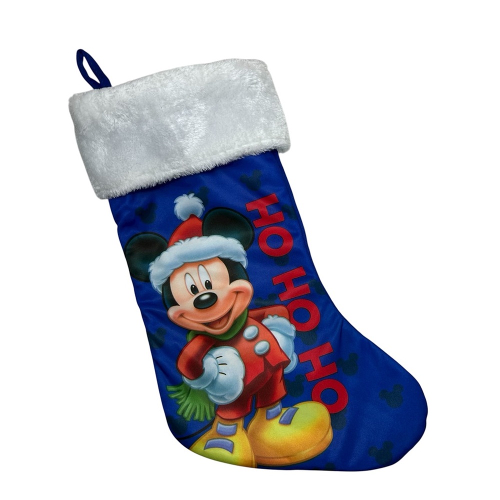 Disney Colorful Santa Mickey Mouse Plush‎ Cuff Lined Christmas Stocking